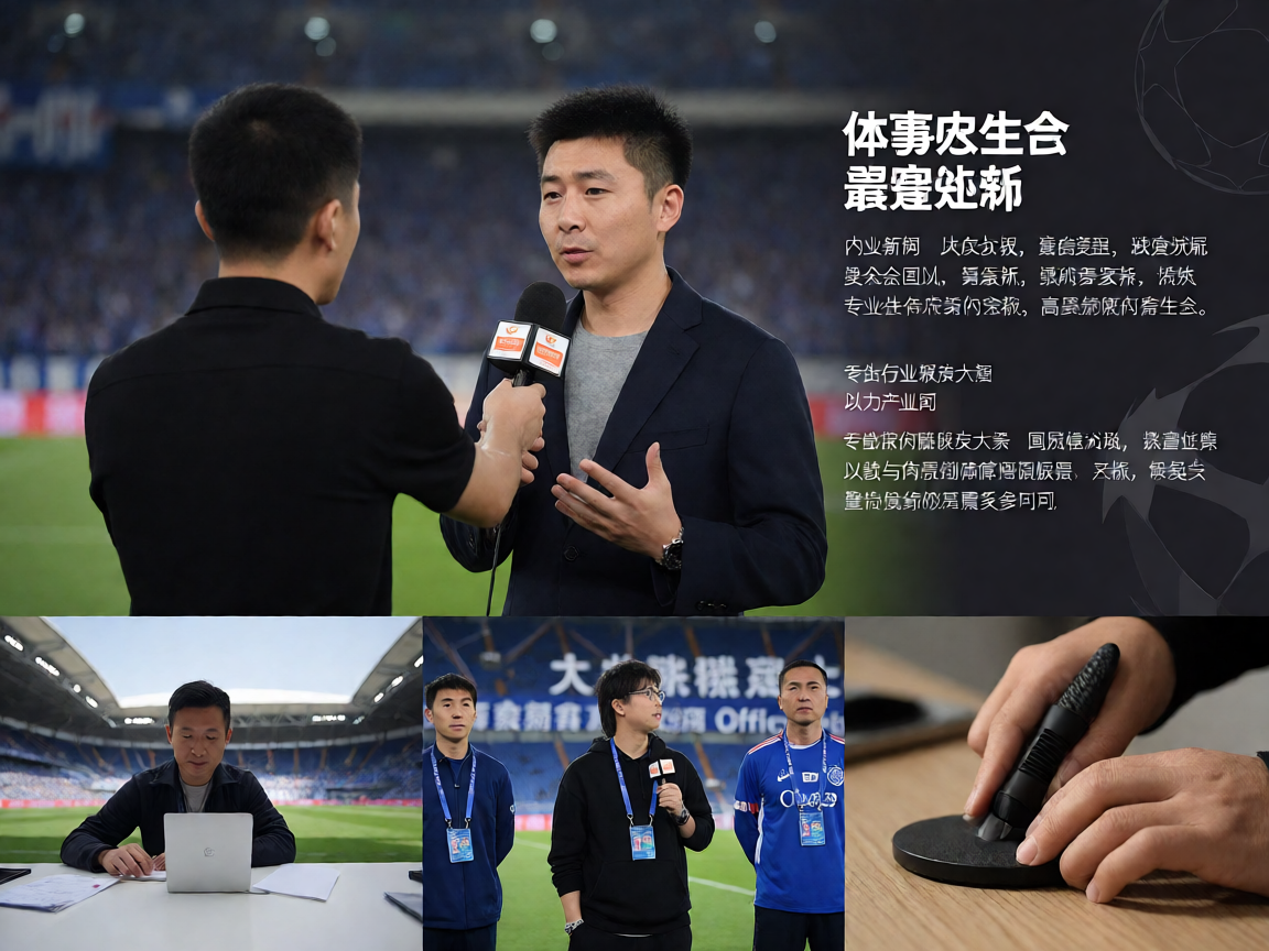 体育新闻采访现场，记者正在报道赛事最新动态